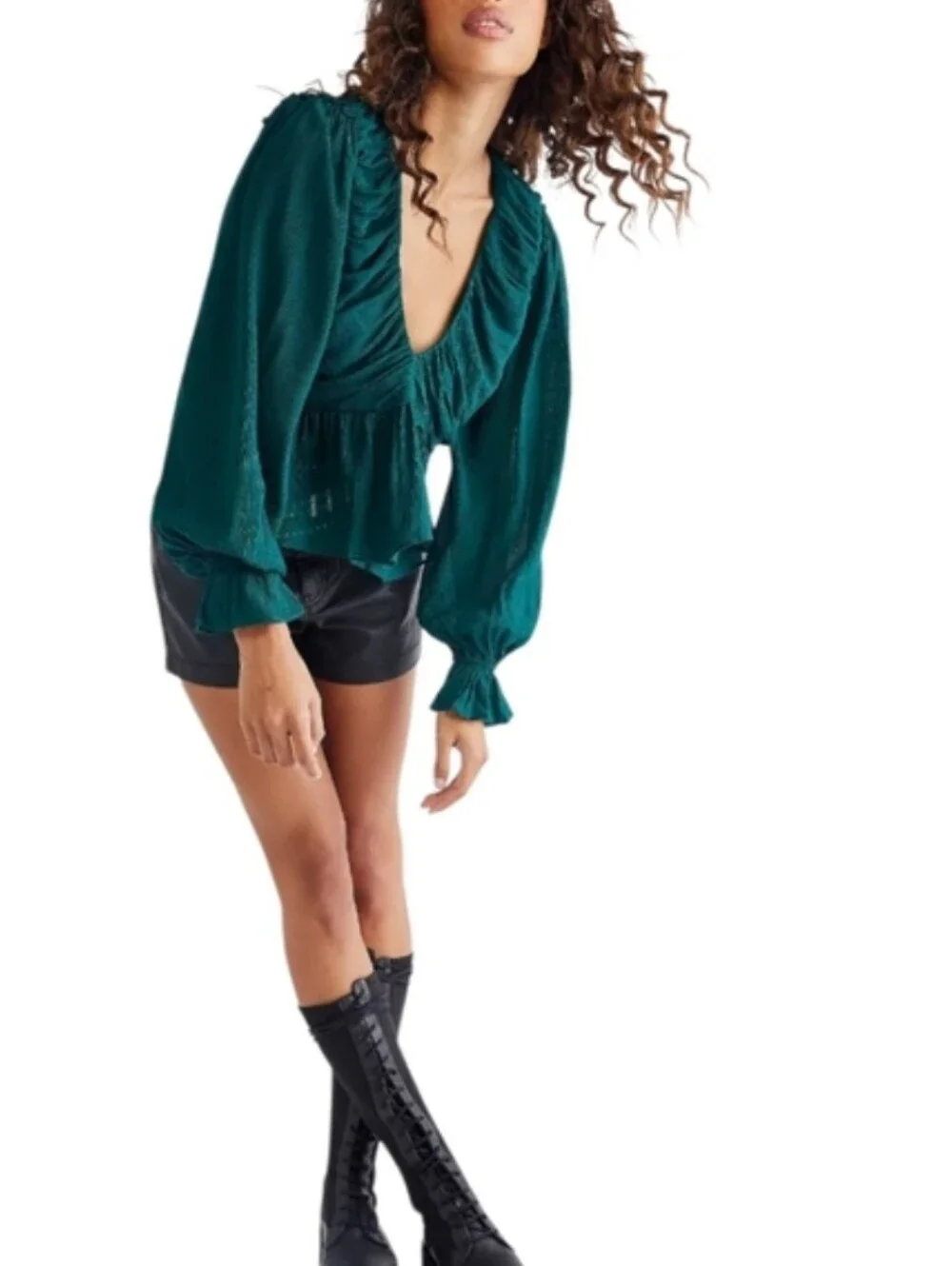 Free People | Daia Ruched Peplum Top in Garden Gem Green Size Small (4-6) - Picture 10 of 11